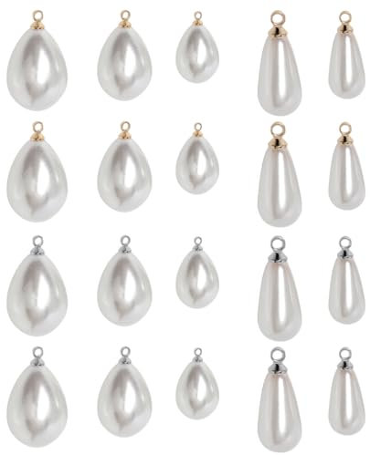 FDCGAS perles pendentif - 20 pcs pendentifs en perles, pendentifs en perles en forme de larme, rondes, perles artificielles,pendentif pour la fabrication de bijoux, boucles d'oreilles, collier