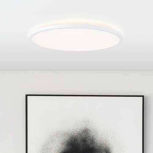 Lightbox LED Paneel mit Backlight Effekt & CCT & Memory Funktion & Nachtlicht & Timer - dimmbar per Fernbedienung - zeitloses Wand- & Deckenpanel - Ø 42 cm - 2900 lm - aus Kunststoff - in Weiß