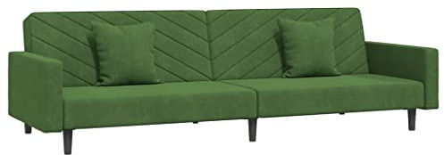 vidaXL Schlafsofa 2-Sitzer, Sofa mit 2 Kissen, Schlafcouch für Wohnzimmer Heimkino Büro, Couch Sofabett Tagesbett Gästebett, Dunkelgrün Samt