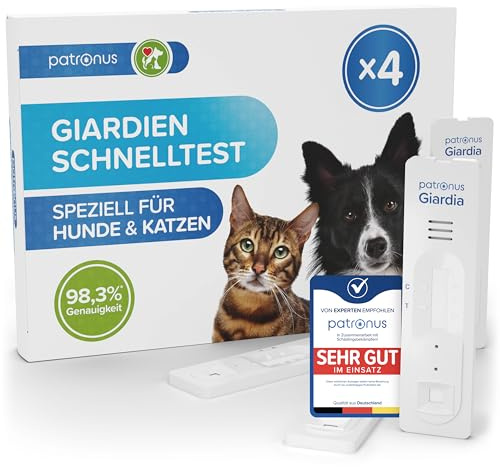 Patronus Giardien Schnelltest Hund & Katze - 4X Stück | Giardien Test mit 98% Zuverlässigkeit, Speziell für Hunde & Katzen bei Durchfall, einfacher Nachweis von Giardia-Antigenen