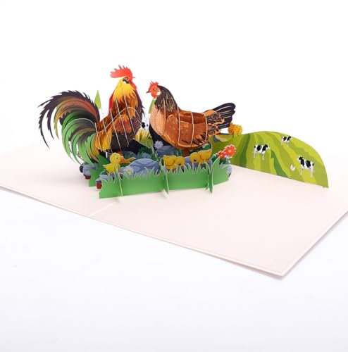 Harrington Marley 3D-Karte mit Hahn-/Hühnchenmotiv | Glückwunschkarte mit Hühnchen | Handgemachte Hühnchenkarte | Get Well/Thank You Blanko | Glückwunschkarte | Country-Geburtstagskarte