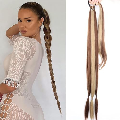 XBFOCNH Braid Extensions Pferdeschwanz Verlängerung mit Haargummi 76cm Lange Geflochtener Ponytail Verlängerung Natürliches Haarverlängerung Synthetisches Zopf Haarteil für Damen