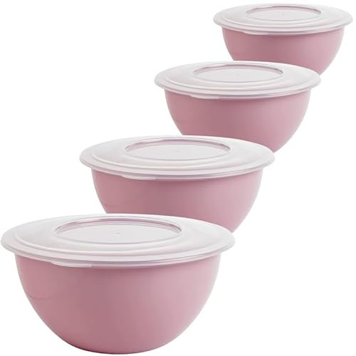 SUSTANIA Schüssel mit Deckel 5l 4er Set - Vielseitige Salatschüssel und Rührschüssel, BPA-freies PP, Trendfarbe: Pastellrosa, Ø 28 cm, EU-Fertigung