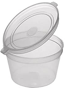 ENCASE 1oz 50 Hinged Sauce Cups Plastic 25ml Lid Deli Pot or Sauce Take Away Sauce Chutney Ketchup Restaurant