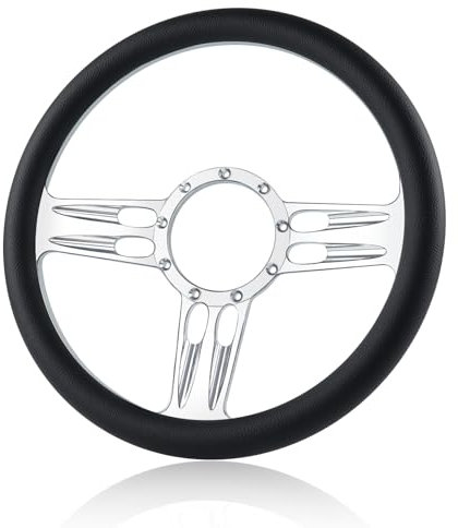 QYMOPAY 9 Bolzen Scheibenlenkrad, 35,6 cm Leder 9 Loch Lenkrad, 3 Speichen, passend für die meisten 9-Loch-Auto-Lenkräder.