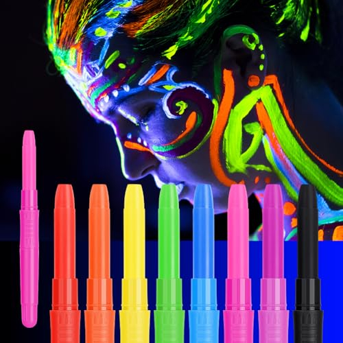 URAQT Body Paint Neon, 8 Colori Trucco Bambini Pittura Corpo e Viso, UV Face Paint Sicuro e Non Tossico, Colori per Trucchi Carnevale, Halloween, Festa