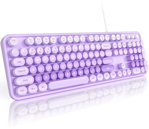 SQMD Wired Computer Keyboard, Colorful Full-Size Keyboard with Round Keycaps, Typewriter Keyboards for Windows, Laptop, PC, Desktop-Purple Colorful