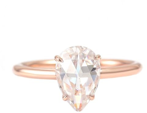 Wycian Promise Ring BFF, Ring 54 14 Karat Roségold Diamant Tropfenschliff Weiß Npassbar Für Jahrestag Frauen Ringe Vintage