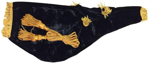 Highland Dudelsackhülle, schwarzer Samt mit goldenen Fransen, schottischer Dudelsack, Größe 76,2 x 30,5 cm