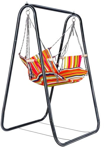 joukares Hammock Chair with Stand, Swing Chair with Stand, Heavy-Duty Swing Stand, Steel Hammock Stand for Indoor Outdoor Patio Yard Garden, Black Black