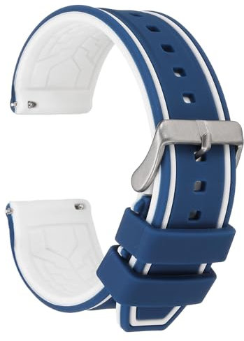 QUARKZMAN Braccialetti in Silicone da Orologio, Morbidi Cinturini in Gomm Cinturini per Orologi Morbidi a Sgancio Rapido da 20mm per Uomo Donna Blu Scuro Bianco