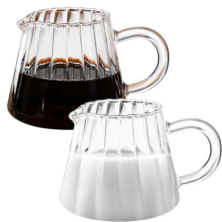 HVVENTY 2 jarras de cristal, jarra de cristal en forma de , jarra de té de vidrio, jarra de leche para café, espuma de leche