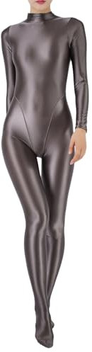 Freebily Damen Glänzend Jumpsuit Ganzkörperanzug Sport Bodysuit Yoga Overall Eng Einteiler Ganzkörper Kostüm Gymnastik Tanz Ballett Leotard Braun L