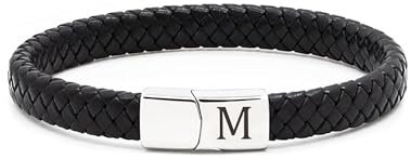 TOLOWOBK Lederarmband Herren Armband mit Buchstaben Gravur A-Z Buchstabe Armband Männer Schwarz Geflochten Leder Armbänder mit Magnetverschluss Einschulung Geburtstag Geschenke für Männer