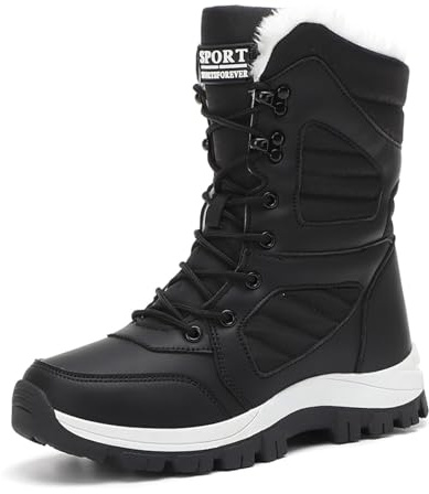 Bottes de neige d'hiver imperméables légères doublées en fausse fourrure pour femme, bottes mi-mollet antidérapantes, chaussures de randonnée et de ski, Noir , 40 EU