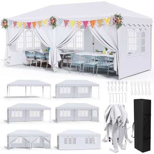 Tonnelle Pliante 3x6 Imperméable,Tente de Reception avec 6PCS Panneaux Latéraux,Tonnelle de Jardin 3x6,Protection UV 50+,420D Oxford,avec Sac de Rangement,Cour, Marché, Plage, Camping, Fêtes,Blanc
