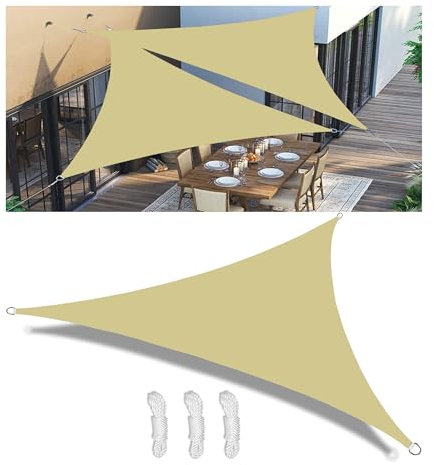 Sonnensegel Wasserdicht Dreieckig mit D-Ring Segeltuch Viele Größe Farben Balkon Schattentuch UV-Schutz Sonnenschutz Polyester für Garten Innenhof Outdoor Terrasse Sand 3x4x5M