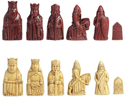 Veronese Design King Isle of Lewis Chess Men Set Resin Hand Painted Collectible Figure Red and Antique White Finish No Board