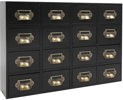 Garbenat Holz Schubladenbox 4 X 4 Stufige SchubladenOrganizer Vintage Apothekerschrank mit 16 Schubladen Schlafzimmer-Organisation Massivholz Aufbewahrung für Gewürze, Medikamente (Schwarz)