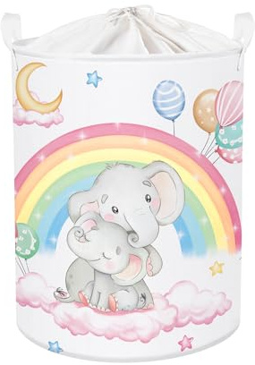 HUUMONSS Groß Wäschekorb Wasserdicht Aufbewahrungskorb für Kinder, 63L | Aufbewahrungsbox mit Stoff, Kleidung Spielzeug Buch, Mädchen Kinderzimmer Schlafzimmer Badezimmer Waschküche, Regenbogen