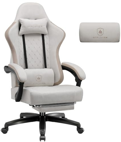 GTPLAYER Gaming Stuhl Stoff, Gaming Sessel mit Taschenfederkissen, ergonomischer Drehstuhl, Gamer Stuhl mit Fußstütze150 kg Belastbarkeit, beige
