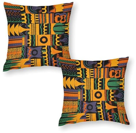 QSMGHKD Quadratische Kissenbezüge mit afrikanischem Ethno-Muster, dekorative Sofakissenbezüge mit unsichtbarem Reißverschluss für Couch, Wohnzimmer, Schlafzimmer, Sofa, Bett, 45 x 45 cm, 2 Stück