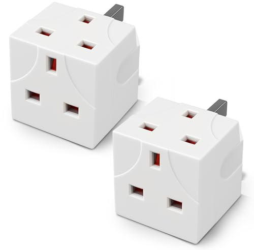 Desiretech 2 Way Adaptor – UK Double Plug Adapter – Compact Multi Plug Socket for Home & Office – Dual Extension Plug for Appliances, TV, PC, Kitchen & Lighting – White (2 Pack)