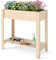 HOMASIS Hochbeet mit Ablage, Pflanzkasten Tannenholz, Blumenkasten mit Abflussloch, Erhöhtes Gartenbeet Pflanzkübel Blumenbeet Kräuterbeet für Garten, Balkon, Terrasse (Hellnatur, 81x37x77cm)