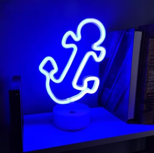 Xusdamyj Schiffs Anker Neon Zeichen Lampe dimmbare LED mit Standable Base und berührbarer Schalter, USB oder 3-AA Batterie betriebene Neon Zeichen LED Desktop Wanddekoration für Party