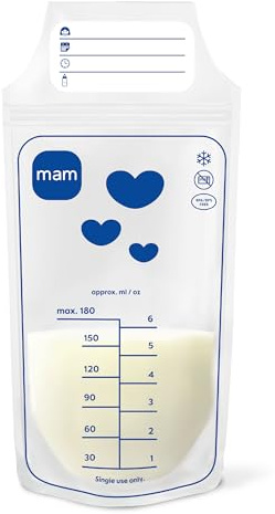 MAM Muttermilchbeutel | Stillbeutel aus BPA- & BPS-freiem Material | Auslaufsichere Milchbeutel mit Doppeldruckverschluss | Praktischer Standboden | Flach & platzsparend | 180 ml | 100 Stück