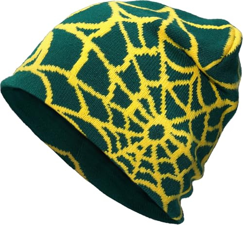 MESU Unisex Strickmütze Hip Hop Cap Slouchy Skull Cap für Damen Herren, Schwärzliches Grün, Gelb, Einheitsgröße