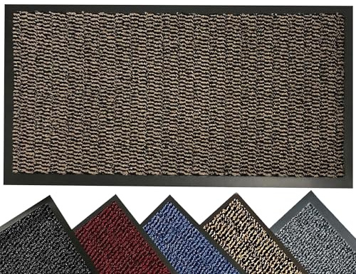 LENAK Door Mats - Entrance Mat Barrier Hallway Runner Kitchen Rug, Non-Slip Dirt Trapper Rubber Back Washable Floor Mat, Dust Grabbing Indoor Outdoor Doormats (Brown, 80x120cm)