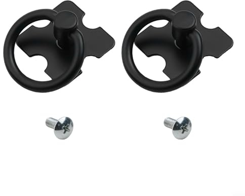 TDCuizent Metall-Ring-Ziehgriffe im Vintage-Stil, dekorativer antiker Stil, Schrank-Hardware, Schubladenknöpfe für Möbel, Kommoden, Schränke, Truhen, Box mit quadratischer Rückplatte (2 Stück, schwarz