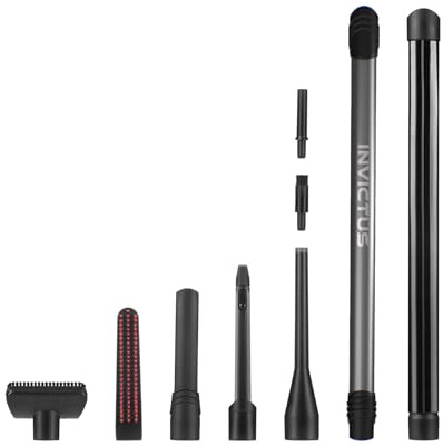 Invictus ONE Prestige Akku Handstaubsauger Bürste Düsen Set 9 TLG, Staubsauger Zubehör Kombi-Bürste, Fugendüse Teleskop, Akkusauger für Zuhause Sofa Tierhaare
