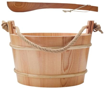 Duiaynke Sauna Wooden Bucket with Ladle 4 Liters Versatile Milk Pail Water Bucket Sauna Accessories Set for Houses Home Sauna Room SPA
