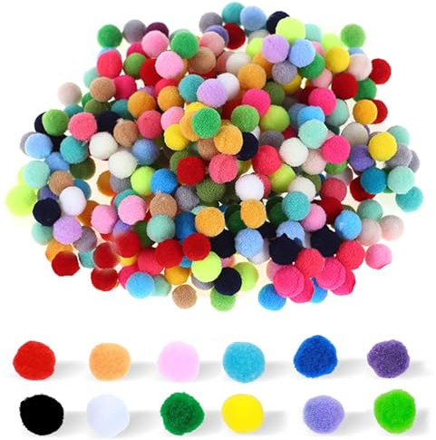 Pompons zum Basteln, 500 Stück 1cm Bunt Mini Pompons zum Basteln, Filzkugeln Bunt, Multicolored Flauschigen Bälle DIY Kreative Handwerk für Partydekoration, Girlanden, Quasten, Haarschmuck