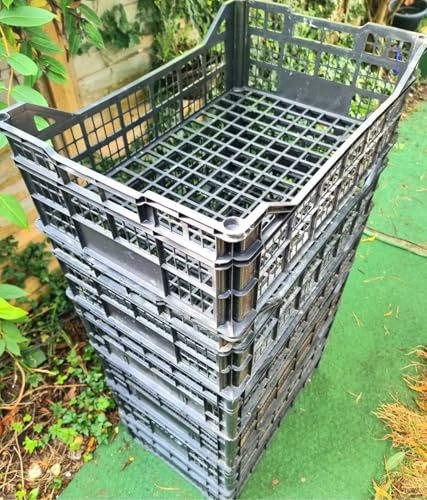 5 x Extra Large Heavy Duty Plastic Stackable Storage Trays, Strong Crates Garden Containers Baskets, Garage, DYI, 60x40x20cm