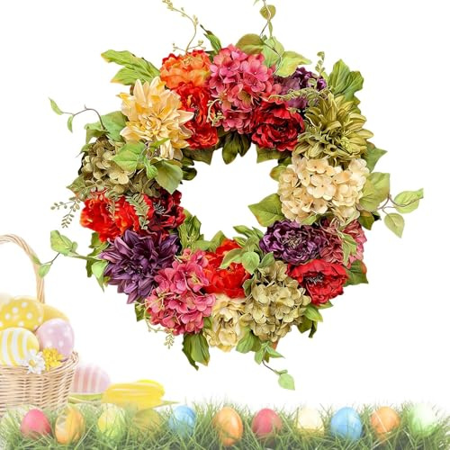 Dopsyesn Türkranz,Bunte Girlande Deko,Künstlicher Blumenkranz mit bunten Blüten - Für Hauswand Bauernhaus Feiertage Party Garten Garagentür Kamin Küche Terrasse Hochzeit
