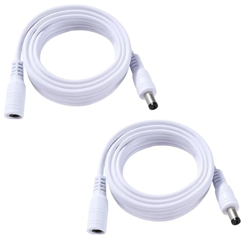 2 Stück DC Verlängerungskabel, 3m 5,5x2,1 mm 24V 12V DC Power Verlängerungskabel 22AWG, Männlich Weiblich Verlängerung Kabel Netzkabel Verbinder, für Sicherheitskameras, Weiß