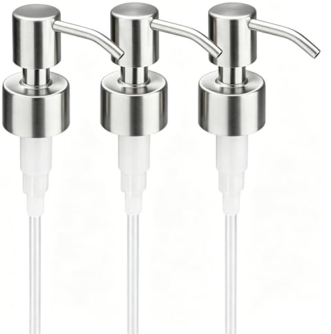 Eulihent 3 Stück Seifenspender Ersatzpumpe Seifenspender Pumpkopf Edelstahl mit 3 Schläuchen, für 28 mm Gewinde, für Badezimmer, Küche und Worktop, für Shampoo, Duschgel und Handseife