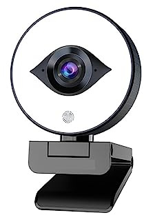 DIKAMAN Webcam, Webcam FHD 60FPS 1080P Live Streaming con luce anulare, Web Camera USB Messa a fuoco automatica 2 DSP stereo for conferenze