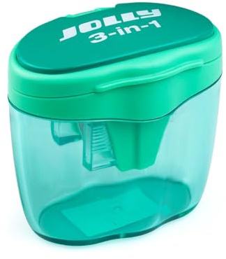 JOLLY 3-in-1 Spitzer Grün – Kombi-Spitzer für Rund-, Sechskant- & Dreikantstifte, für Standard- & X-BIG Stifte, mit Auffangdose, Anspitzer für Schule, Büro & Künstlerbedarf