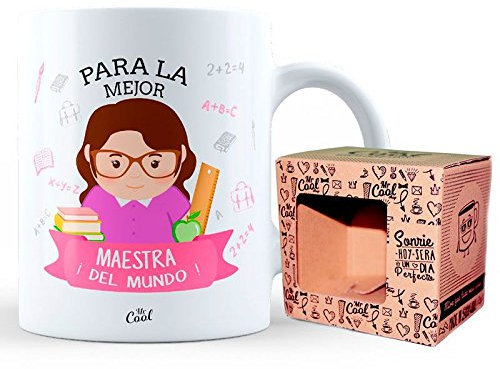 Mr Cool 0 Taza en Caja Regalo en Mensaje para la Mejor Maestra ¡del Mundo, Cerámica, Multicolor, 15x10x5 cm