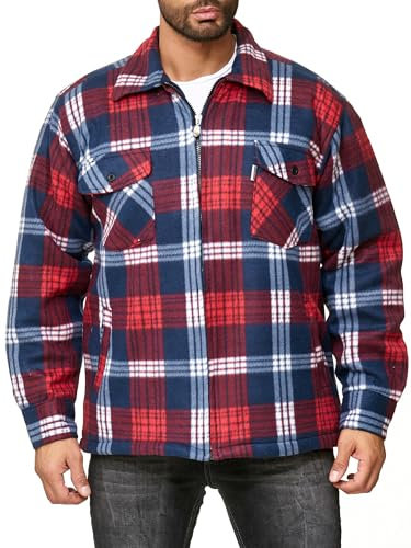 Chemise Polaire Carreaux en Flanelle Homme Veste Thermique, Couleurs:Rouge, Taille de Veste:L