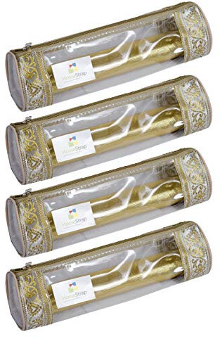 HomeStrap Set of 4 Transparent PVC Single Rod Bangle Storage Pouch | Bangle Box Organizer for Women | Golden