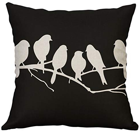 Xmiral Kissenh黮len Kissenbez黦e Quadratischer Vogel Schwarz und wei?Drucken Leinenmischung Zierkissenbez黦e 40?0 cm(F)