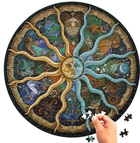 Round Jigsaw Puzzle 500 Piece for Adults- Zodiac Horoscope Puzzle- DIY Constellation