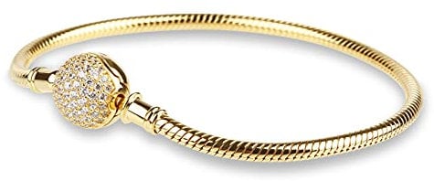 Gnoce Sterling Silber Basic Charm Armband Zierlicher Armreif mit Kristallrand Verschluss Armbänder Damen DIY Schlangenkette 18K Rosegold plattiert Liebenswerte Geschenke für Sie (Gold, 16)