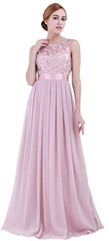 CHICTRY Abito da Sera Maxi Donna Sottile di Pizzo Senza Manica Vestito da Cerimonia Elegante in Chiffon Vestito da Cocktail Lungo Festa Damigella Vestito da Sposa Matrimonio Dusty Rose 38