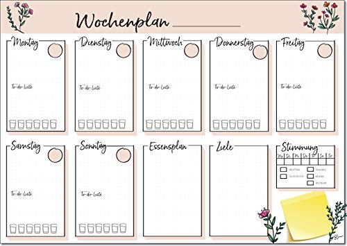Schreibtischunterlage Wochenplaner zum Abreißen I DIN A3 I Papier: weiß 100g I Schreibunterlage für Kinder, Mädchen & Erwachsene I To-Do Liste | Essensplan | Ziele